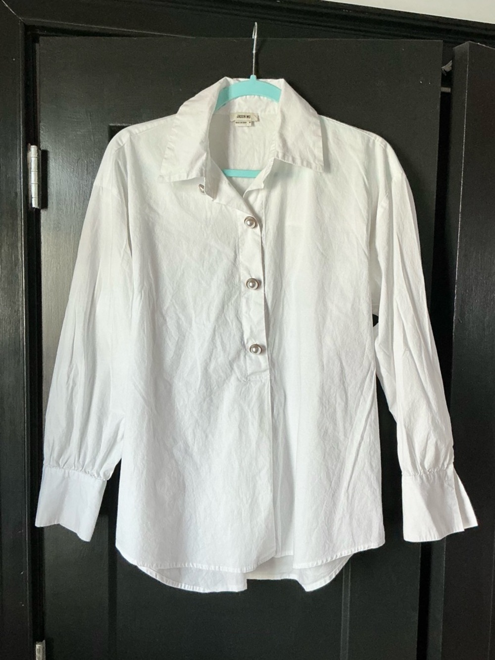 Jason Wu White Cotton Oversized Poplin Pearl Button Shirt Size Medium